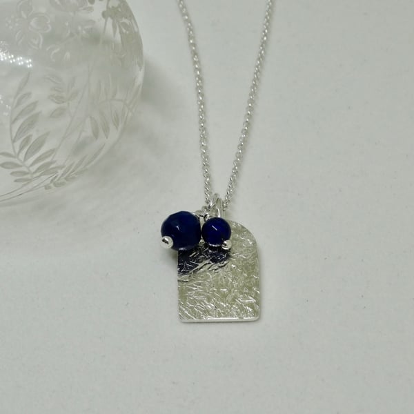 Contemporary arch silver pendant - recycled sterling silver - lapis lazuli