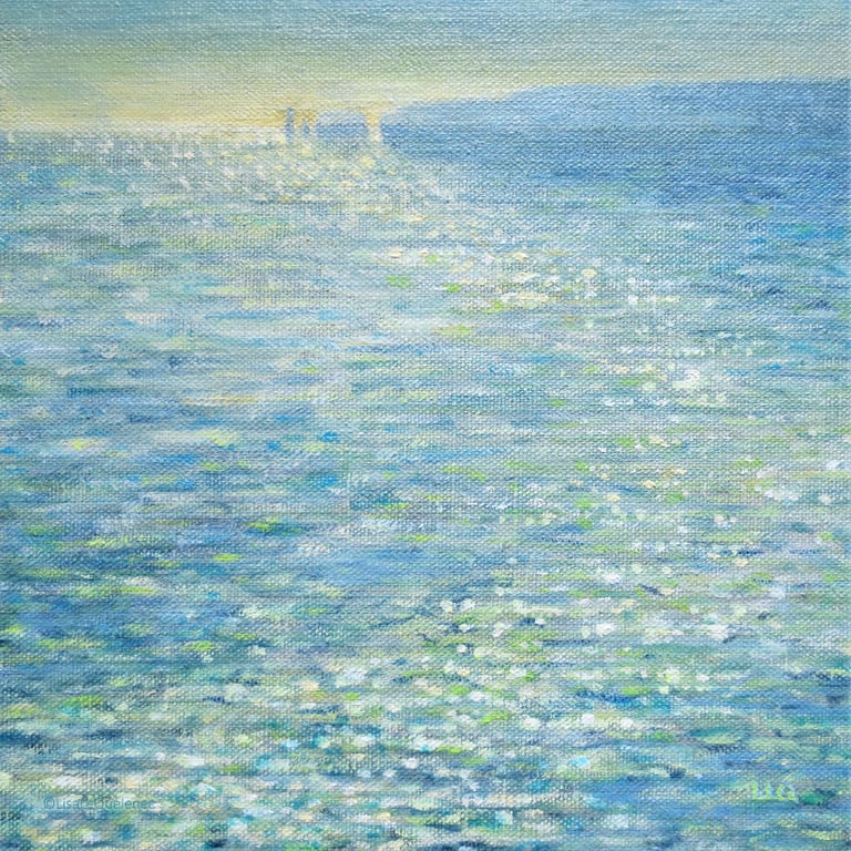 Original painting evening toward Old Harry Rocks Dorset seaside coastal art