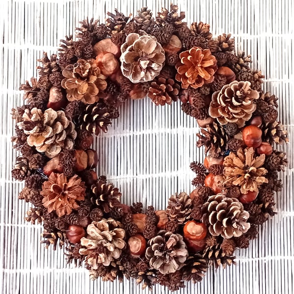 Natural Cone and Seeds Christmas or All Season Wreath