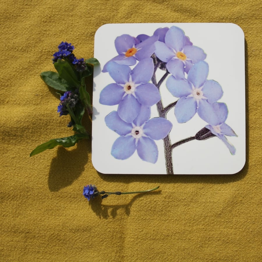 Coaster - 1 mdf coaster - tableware - forget me not print.