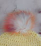 Lemon Yellow Crochet Baby Hat with Rainbow Faux Fur Pom - Newborn to 3 Months - Image 3