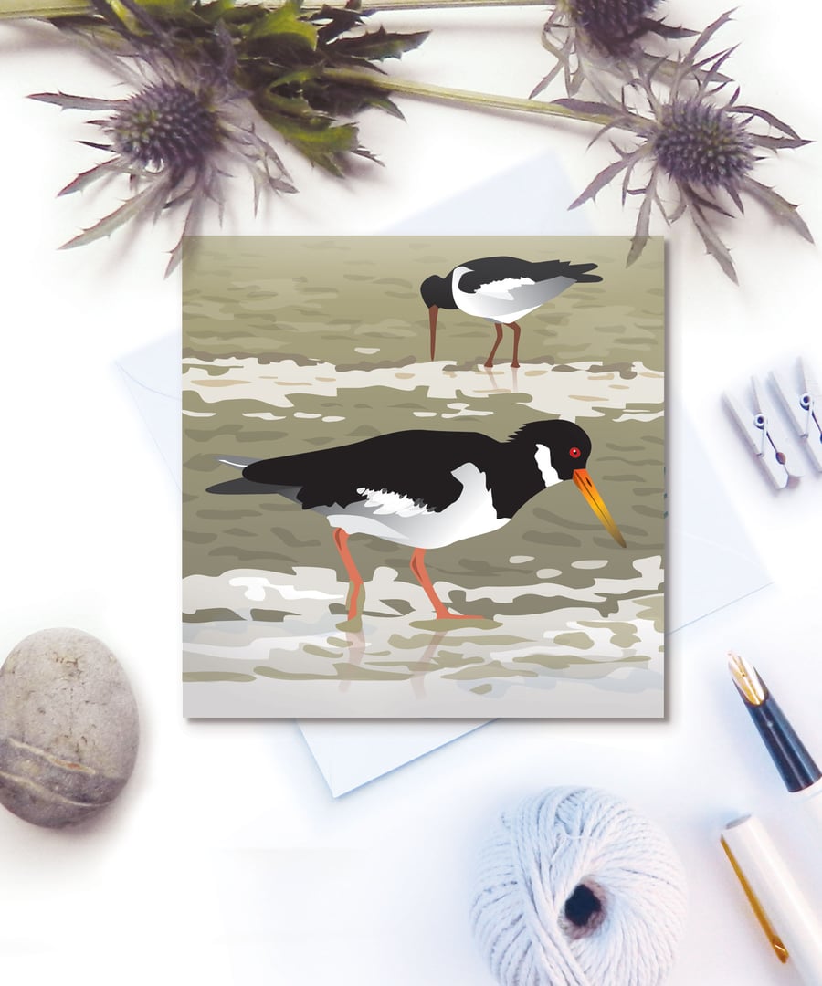 Oystercatchers Card - seaside, birthday, Fathers Day