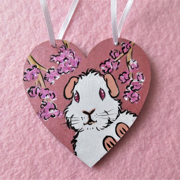 Cherry Blossom and Guinea Pig Hanging Heart Home Decoration