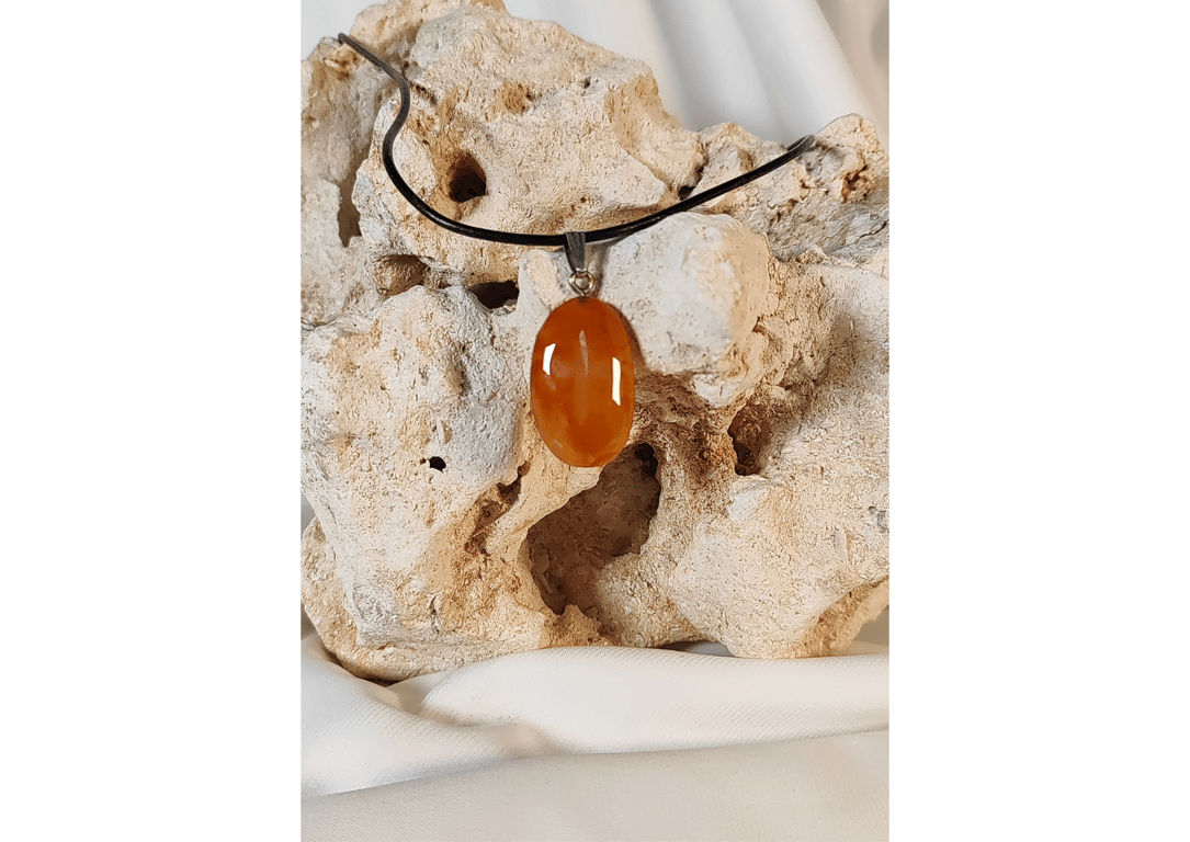 Carnelian Pendant on leather chain with Sterling Silver fittings