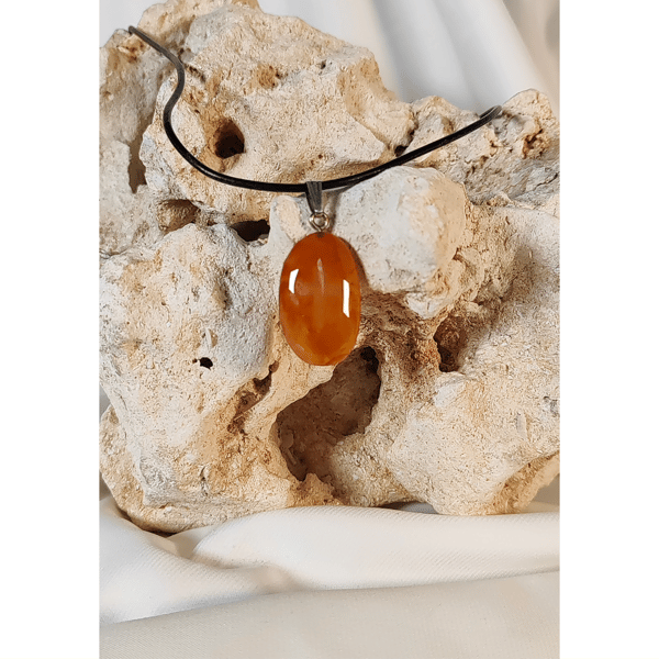 Carnelian Pendant on leather chain with Sterling Silver fittings