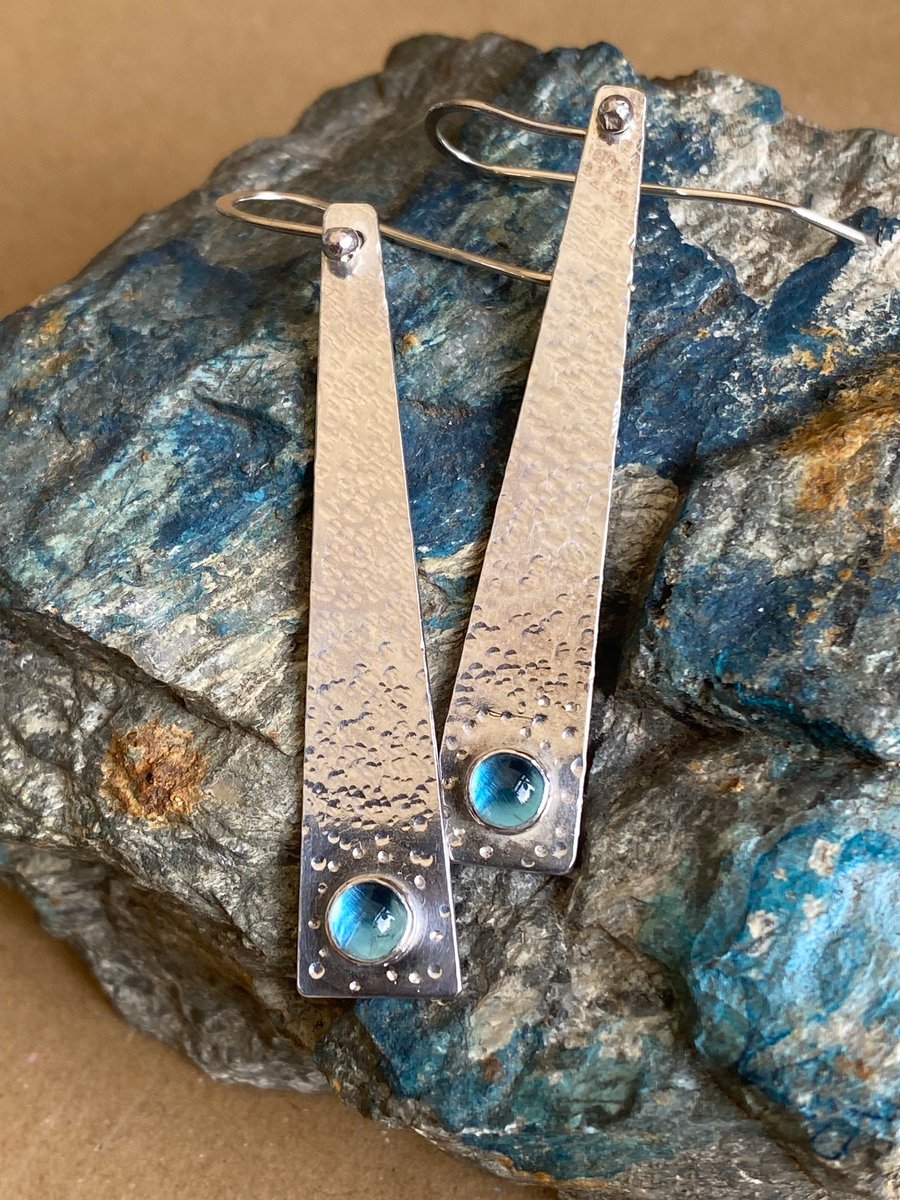  Swiss Blue Topaz silver drop earrings 