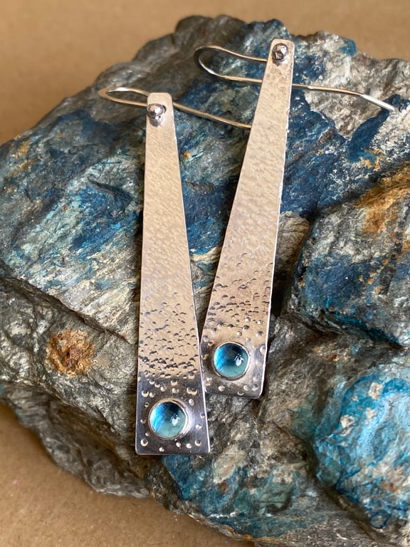  Swiss Blue Topaz silver drop earrings 