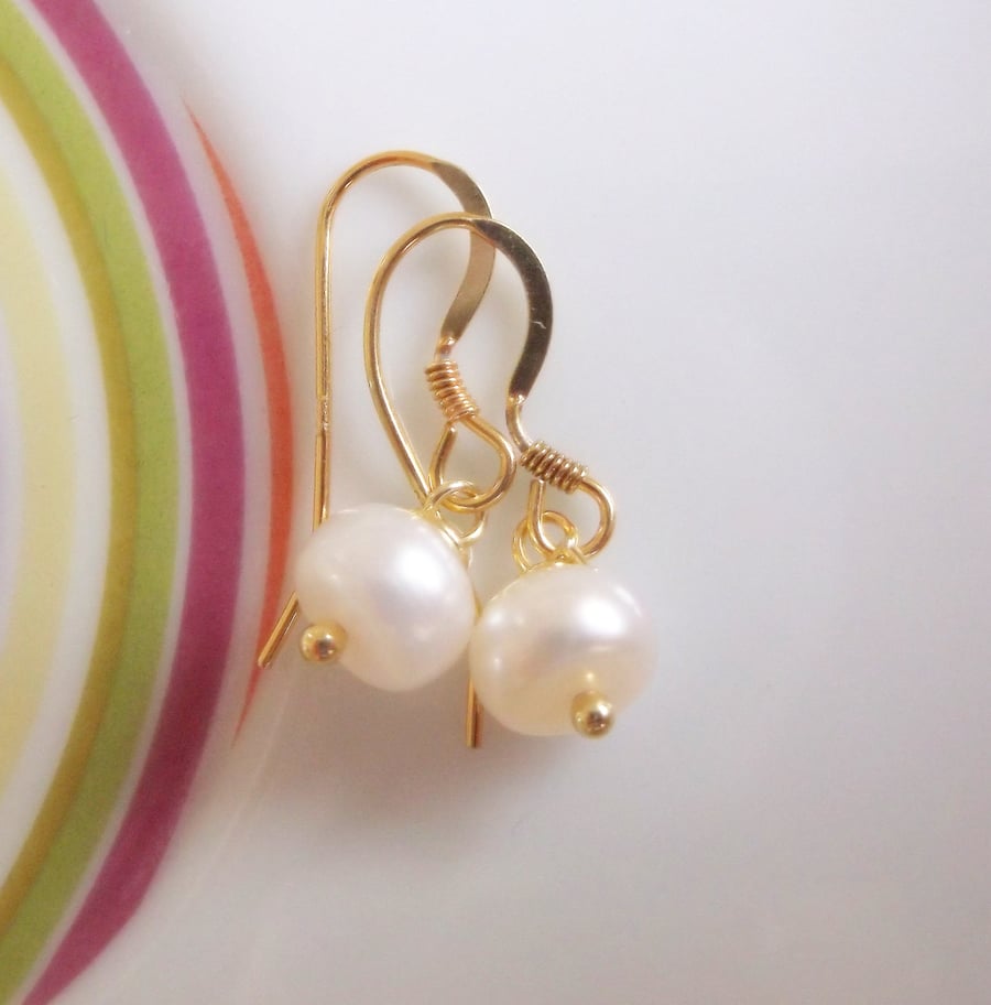 Gold Vermeil and Ivory Freshwater Button Pearl Drop Earrings