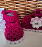 Designer Baby Girl's Pink Knitted Lacey Flower Shoes  3-6 months size - Image 7