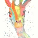 Original Watercolour Colourful Giraffe Card