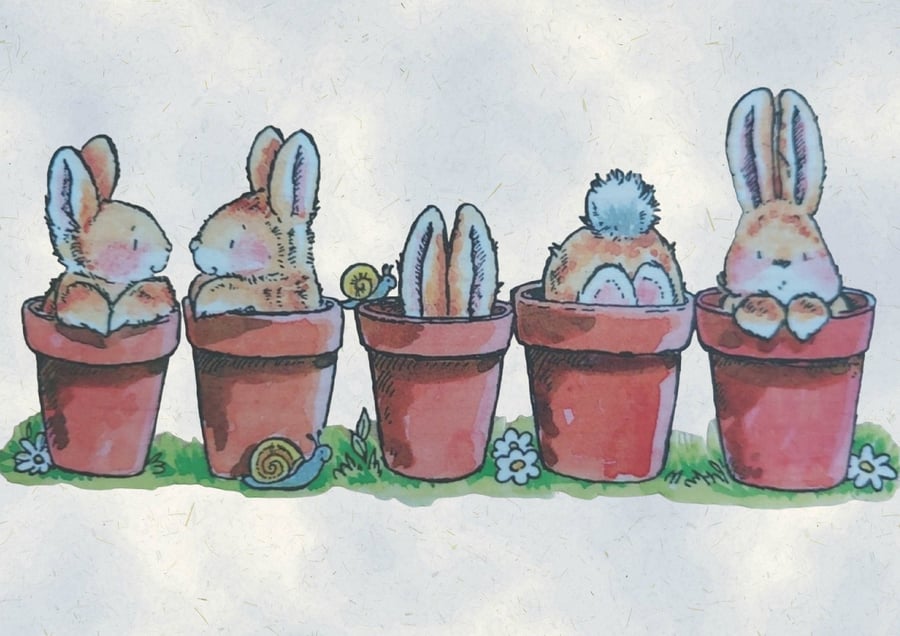 New 'Bunnies in Pots' Easter Clear Craft Stamp
