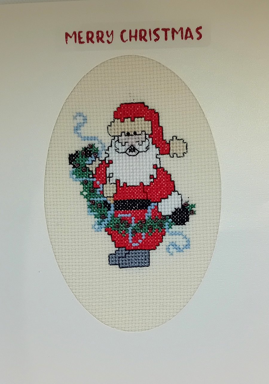 Handmade Christmas Greetings Card with Envelope - Cross Stitch