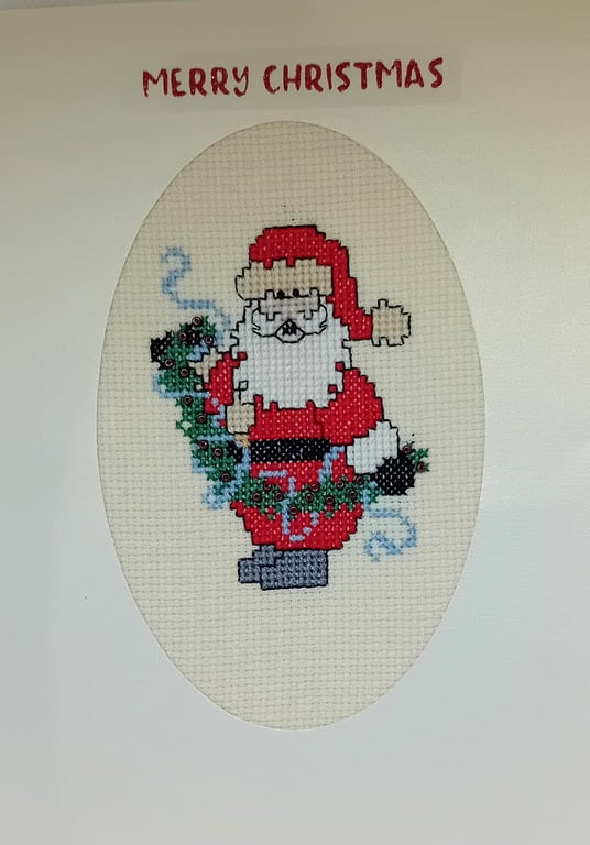 Handmade Christmas Greetings Card with Envelope - Cross Stitch