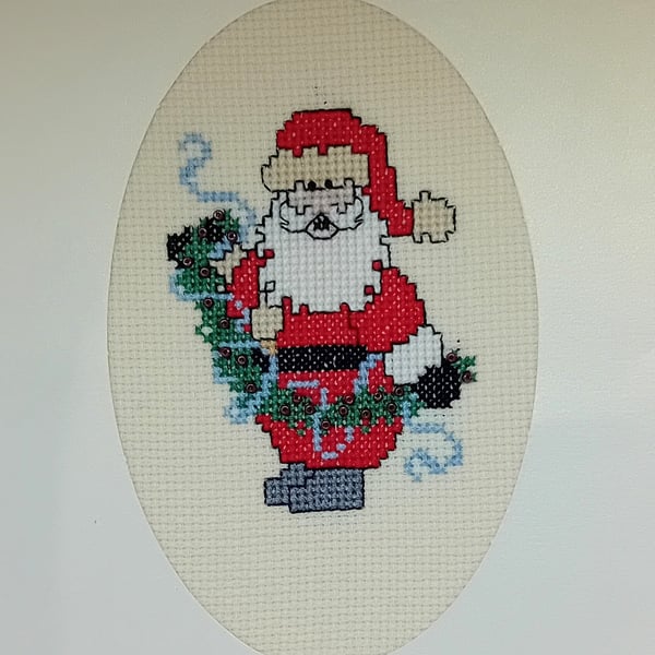 Handmade Christmas Greetings Card with Envelope - Cross Stitch