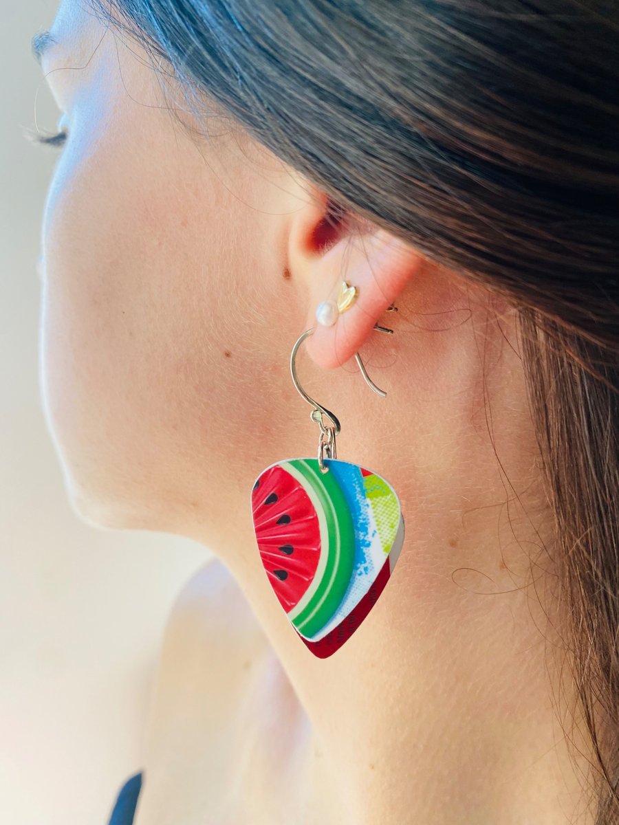 Artisan Upcycled Plectrum Earrings - I Carried a Watermelon