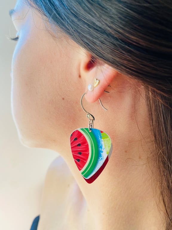 Artisan Upcycled Plectrum Earrings - I Carried a Watermelon