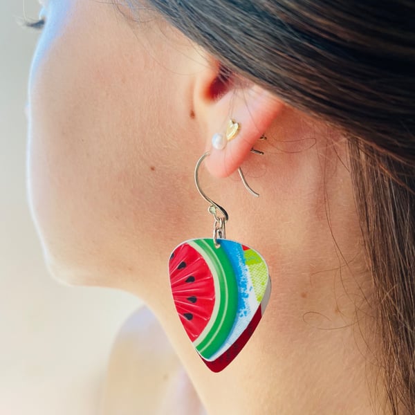Artisan Upcycled Plectrum Earrings - I Carried a Watermelon