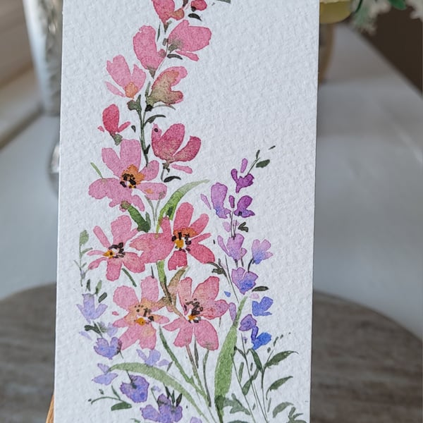 Original watercolor floral bookmark, wild flowers, gift for readers, book lovers