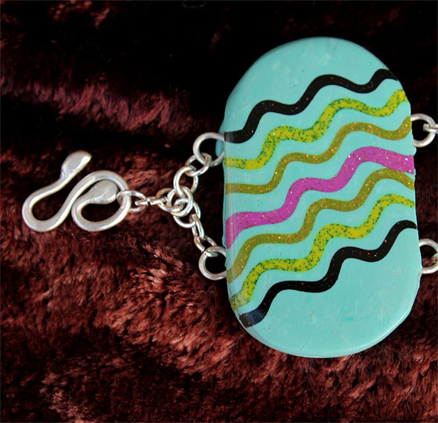 Sale  -  Turquoise Polymer Clay  Bracelet  - Gorgeous Snake !