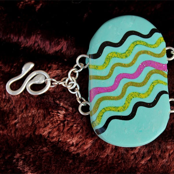 Sale  -  Turquoise Polymer Clay  Bracelet  - Gorgeous Snake !