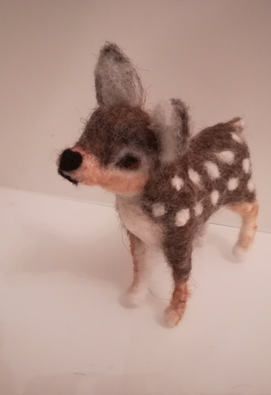 Needle felted wool sculpture baby deer 