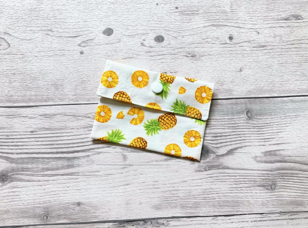 Pineapples cotton fabric card holder pouch. Loyalty, credit, debit cards purse. 