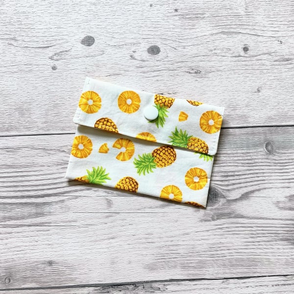 Pineapples cotton fabric card holder pouch. Loyalty, credit, debit cards purse. 