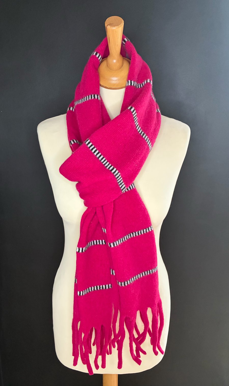 Contemporary Tassel Scarf - Ruby, Black & Ecru