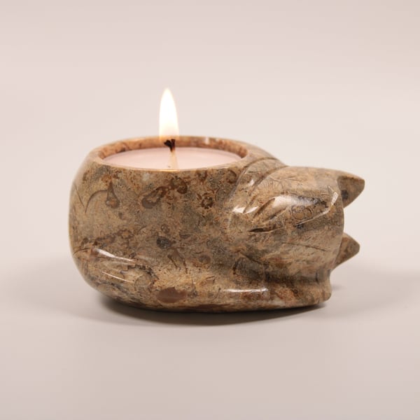 Ginger Cat Onyx Marble Tea Light Holders Cats Candle Holders Tealights Bedroom D