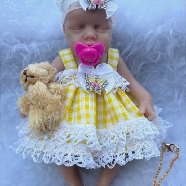 Reborn Full Platinum Silicone Baby Girl Doll with Dummy, Teddy Bear & Necklace 