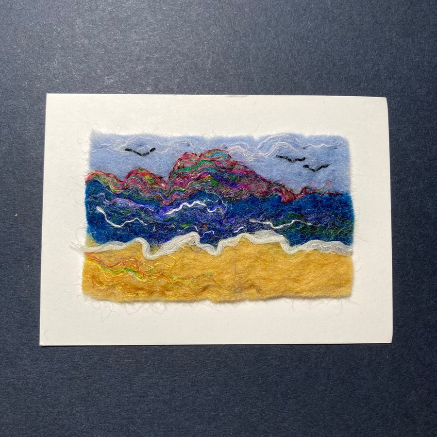 ACEO, small felted picture, seascape, stormy sea (20)