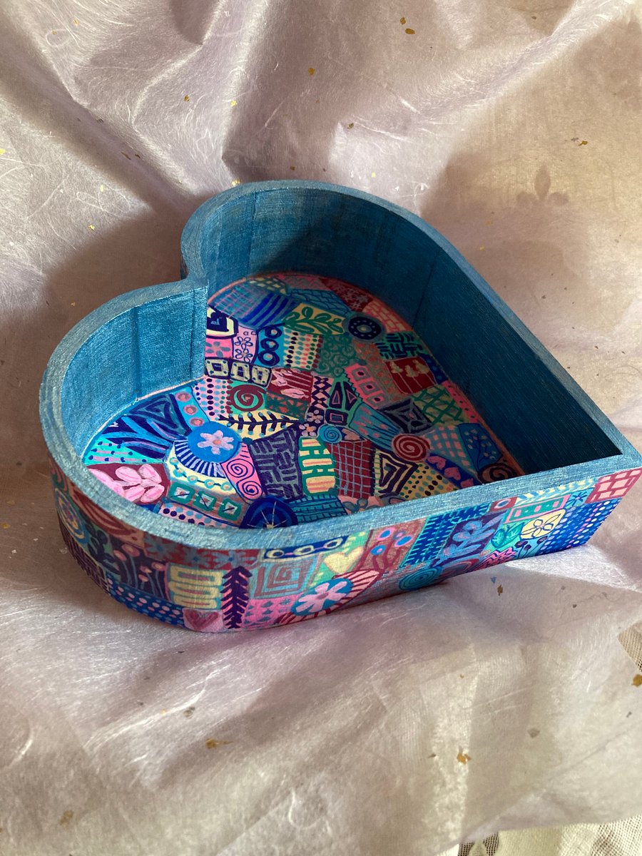 Hand painted wooden heart dish