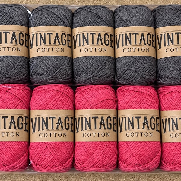 Vintage Cotton Yarn 80% Cotton Pink & Charcoal 10 Balls Knitting Crochet 1000g