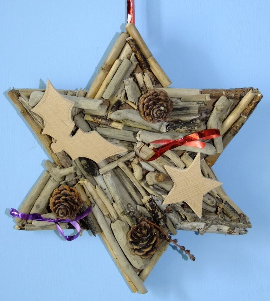Star made from Cornish driftwood, Christmas time or all year round decoration.
