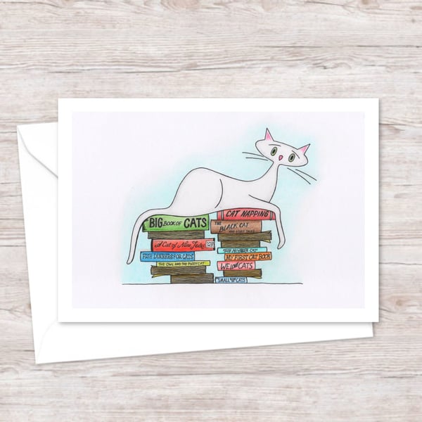 White Cat Greeting Card: Hand Drawn Illustration for a Cat Lover (118)