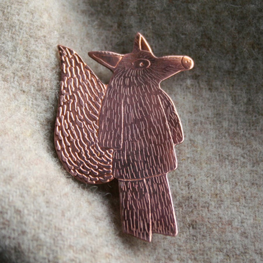 Copper Mr Fox brooch