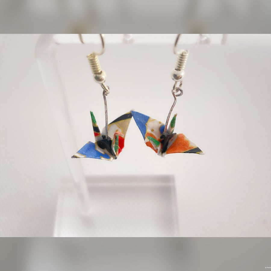 Origami Crane Earrings, Paper Crane Earrings, Dropped Earrings