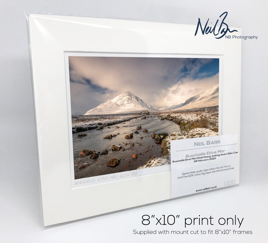 Buachaille Etive Mor, Glen Coe in snow, Scotland - A5 (10" x 8") Unframed Print