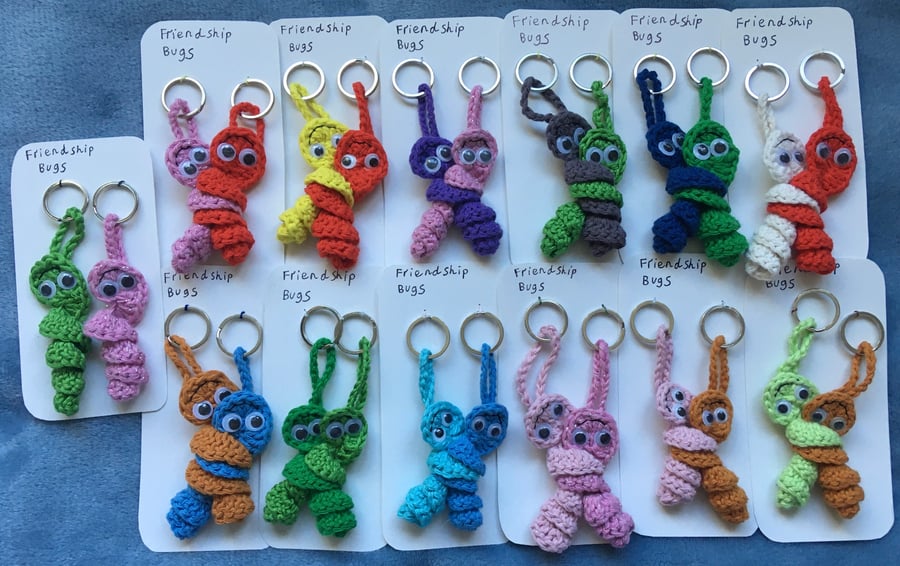 Crochet Worry Worm Friendship Bug Keyrings