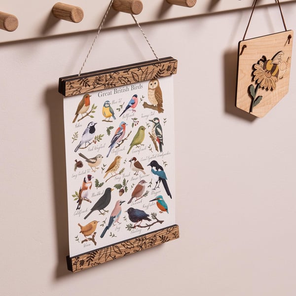 Oak Picture Poster Hangers for Kids Bedroom and Nursery Wall. Rectangle Engraved