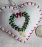 SOLD - Hand Embroidered Holly and Mistletoe Wreath Felt Christmas Decoration - Image 3