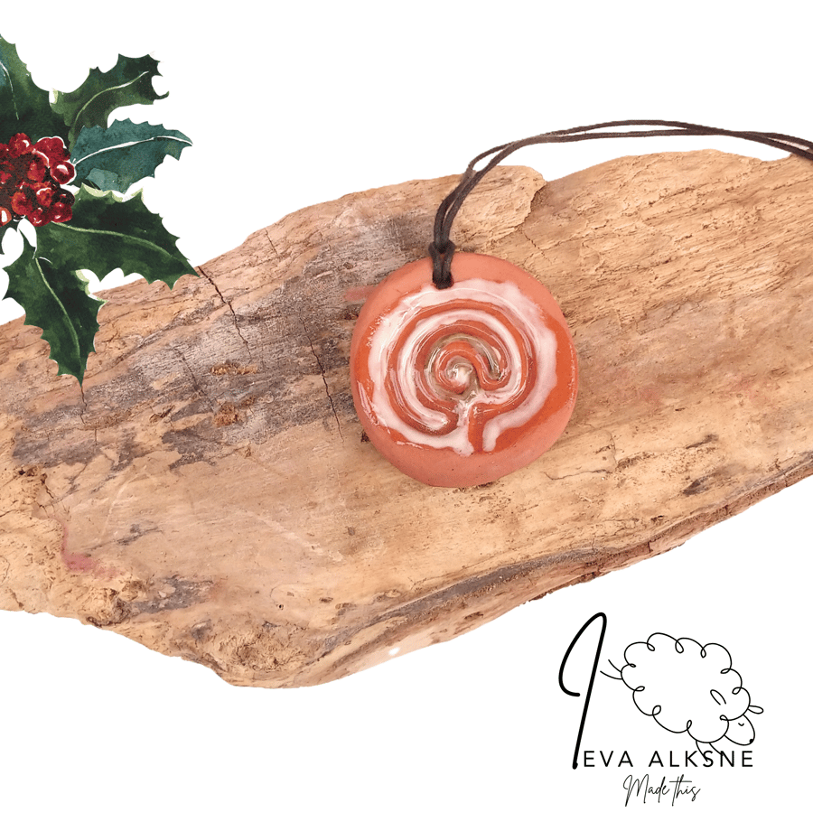 Ceramic pendant, a portable multipurpose finger labyrinth jewellery red terracot