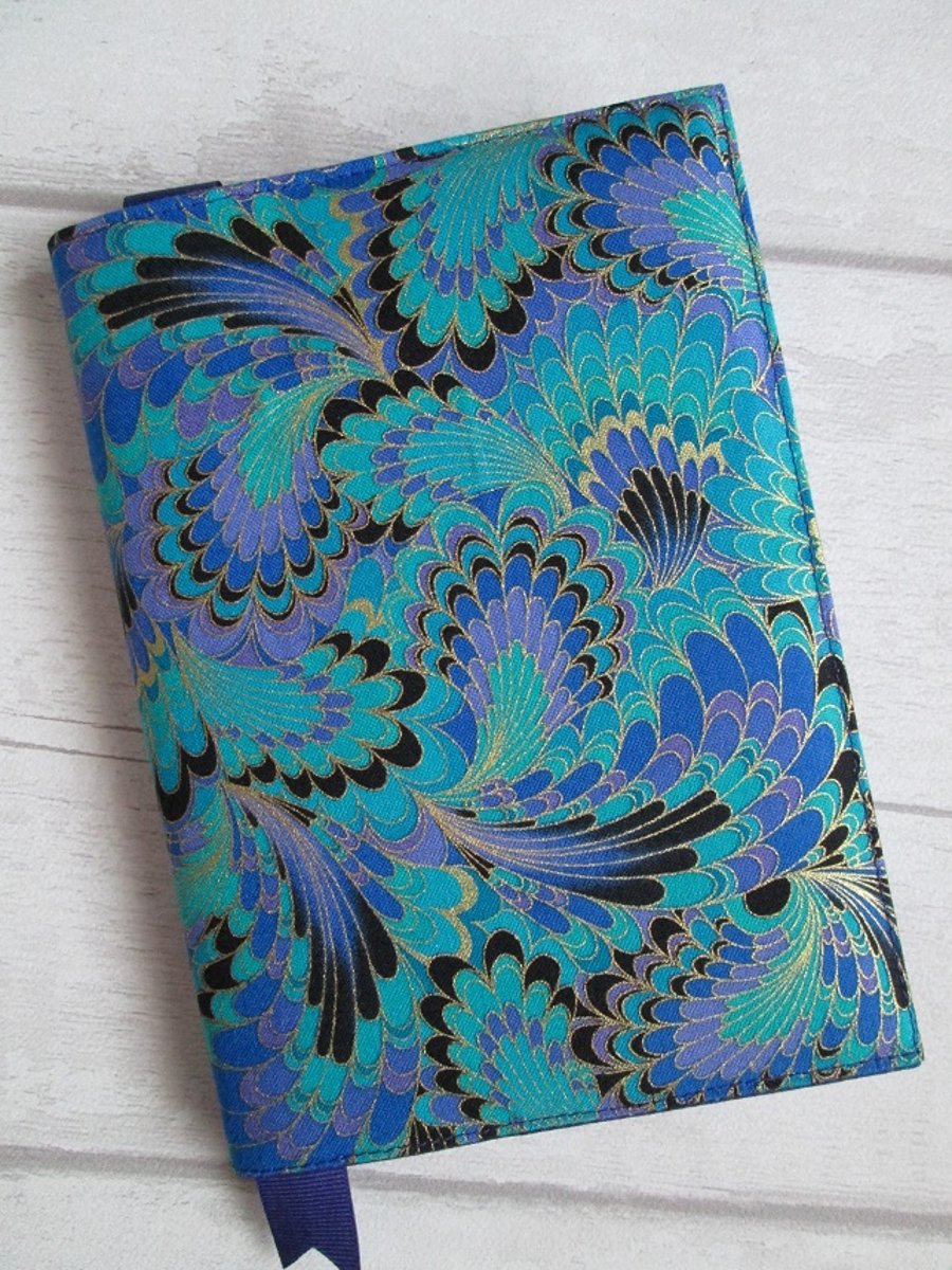 A6 Blue, Turquoise and Purple Marbled Reusable Notebook Cover