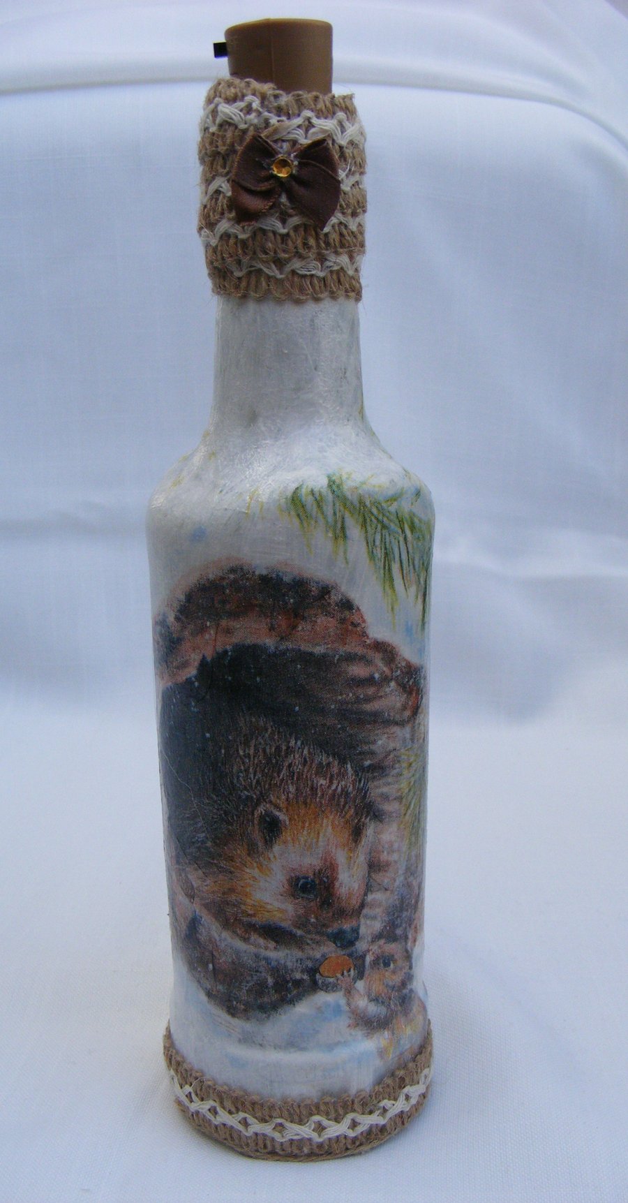 Upcycled Hedgehog glass bottle light