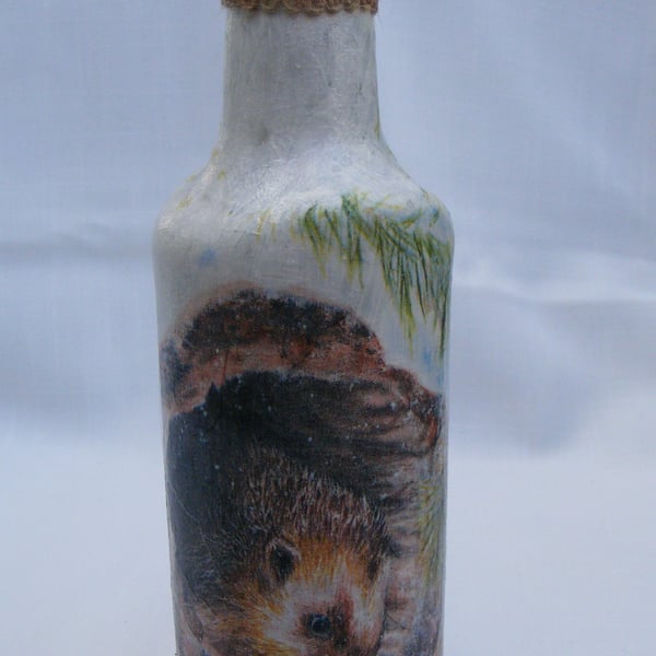 Upcycled Hedgehog glass bottle light