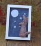  Moon gazing hare - nursery picture - needle felt, wool decoration -  - Image 1