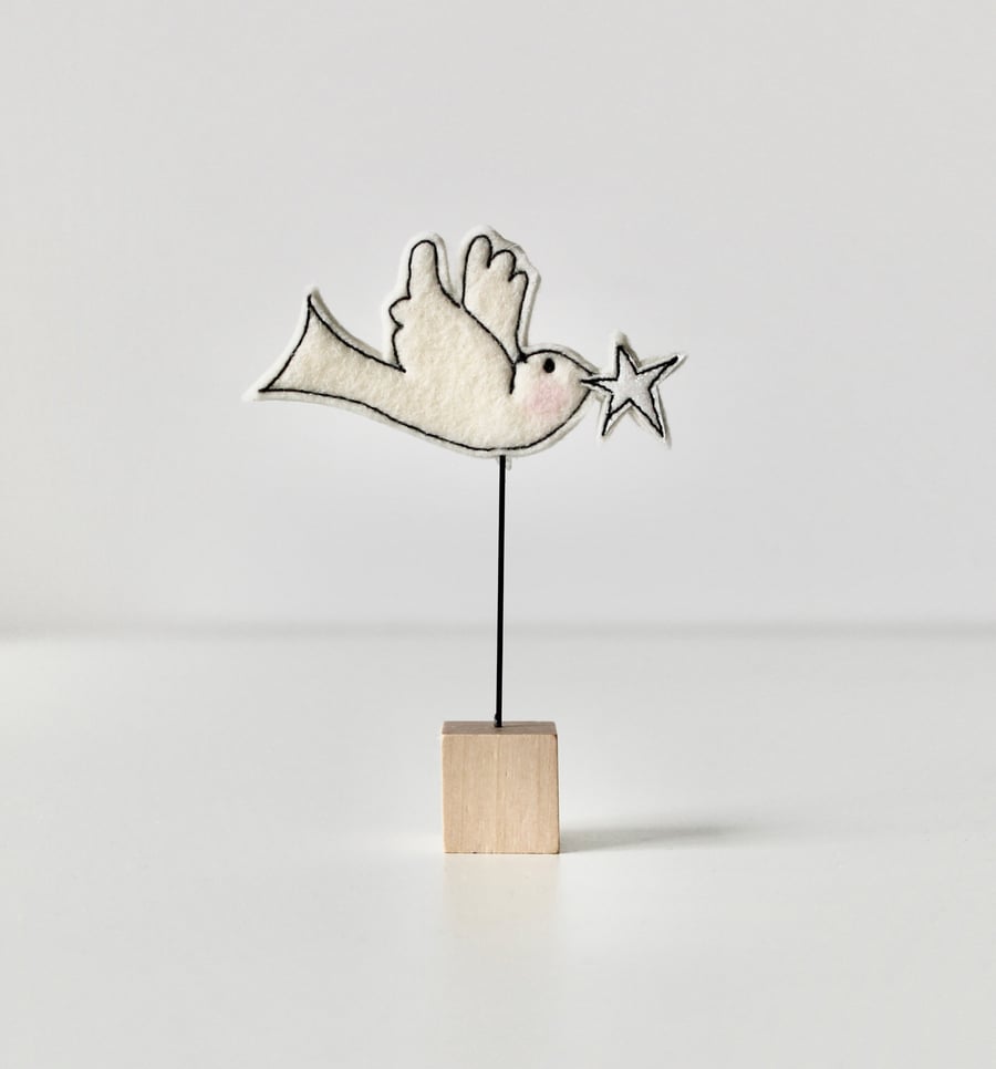 'Dove Holding a Star' - On the block Christmas Decoration