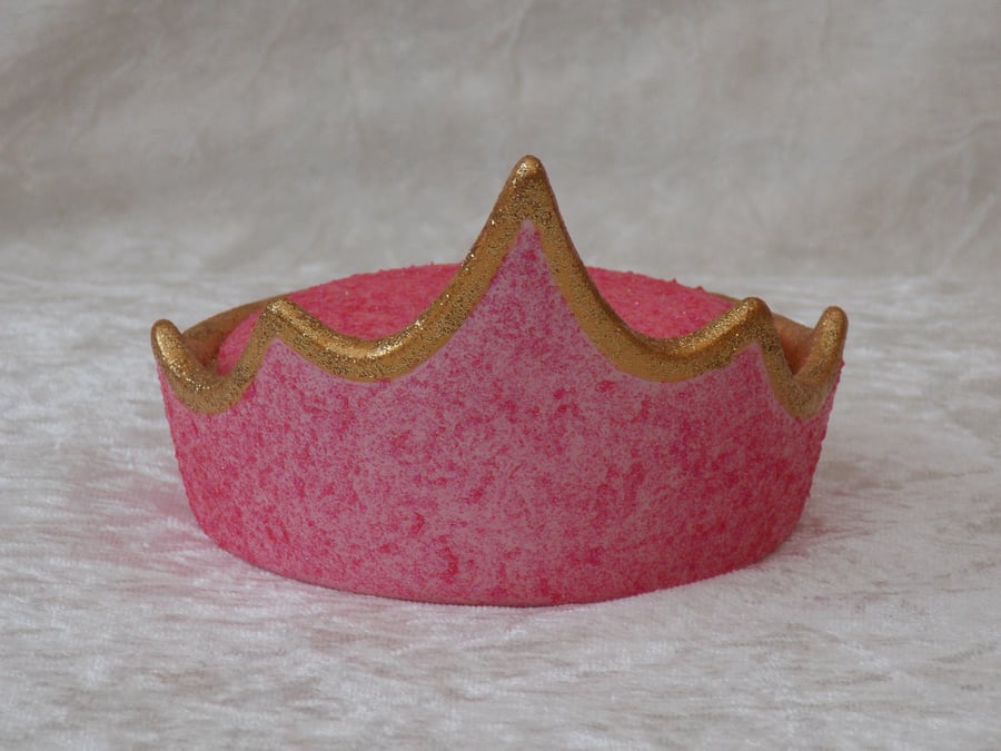 Hand Painted Ceramic Novelty Pink Gold Glitter Crown Tiara Trinket Jewellery Box