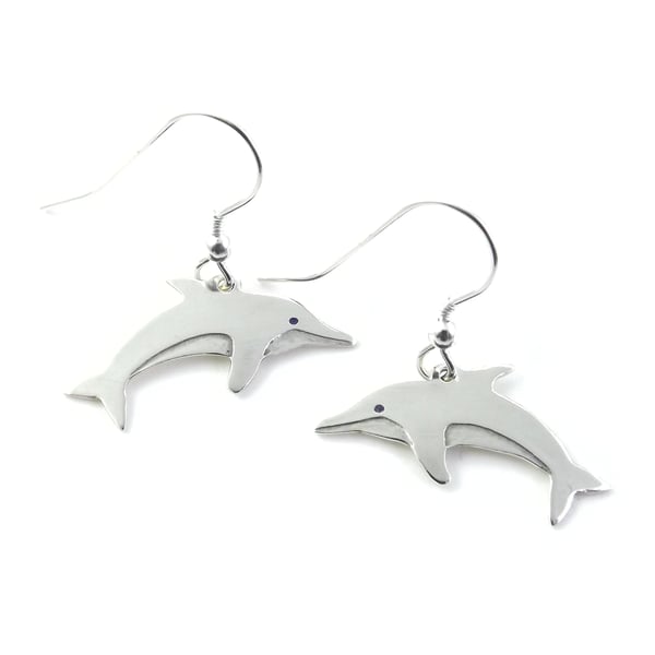Dolphin Drop Earrings, Silver Nature Jewellery, Handmade Wildlife Gift