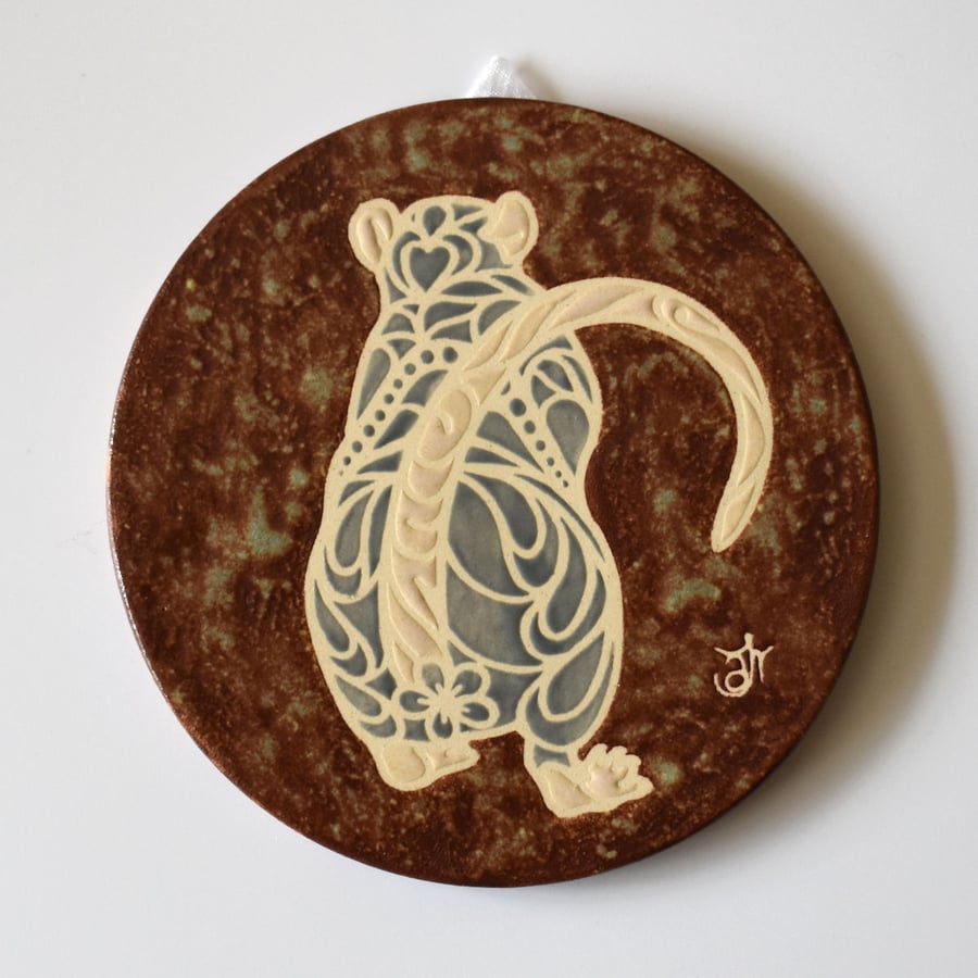 A159 Wall plaque coaster blue rat (Free UK postage)